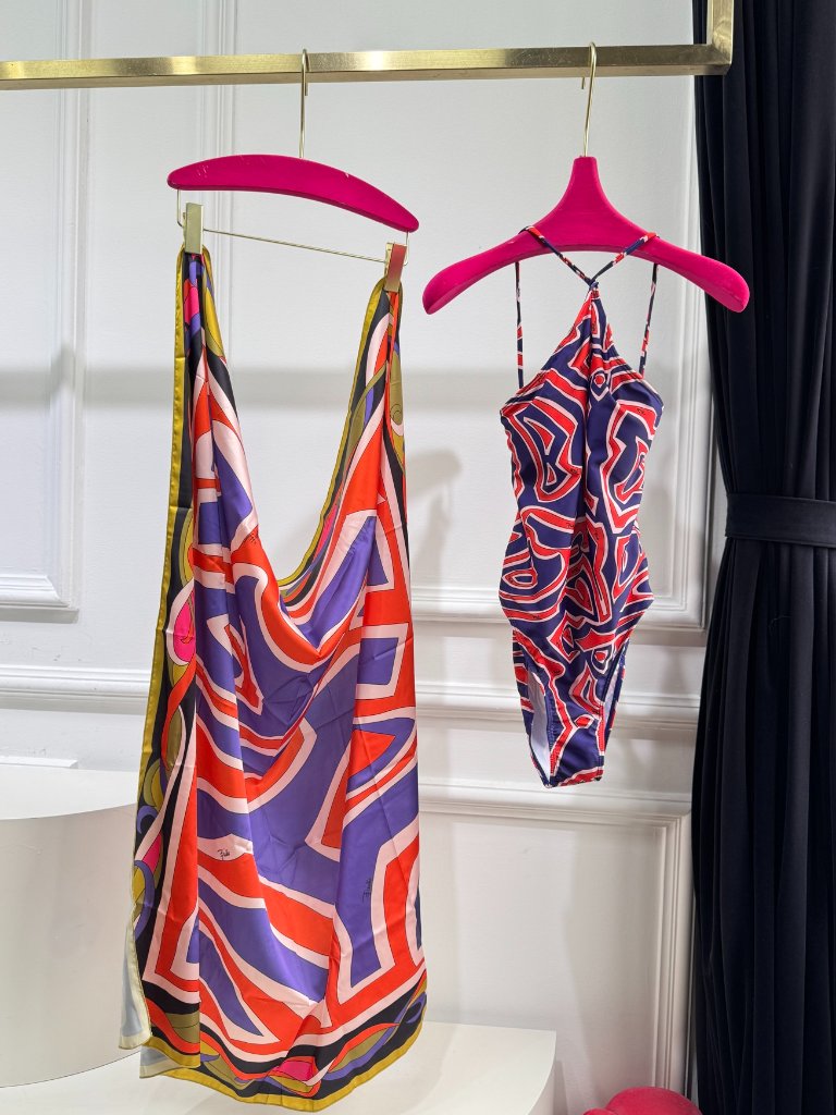 Emilio Pucci Geometric-Print Halterneck One-Piece Swimsuit